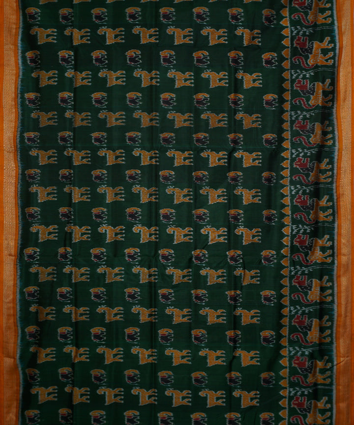 Dark green orange silk handwoven khandua saree