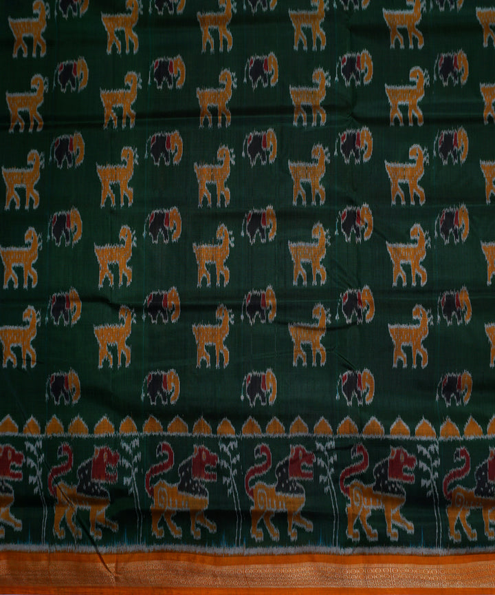 Dark green orange silk handwoven khandua saree