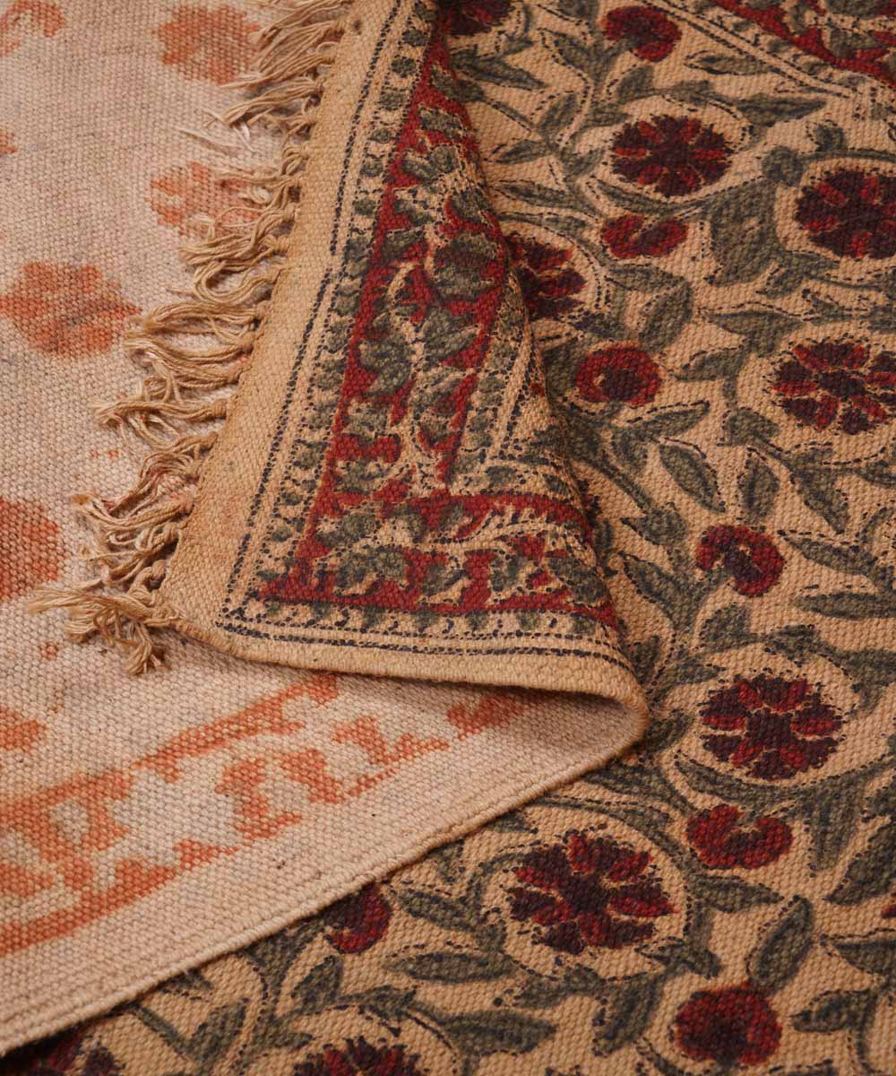 Hand loom multicolor warangal kalamkari cotton durrie