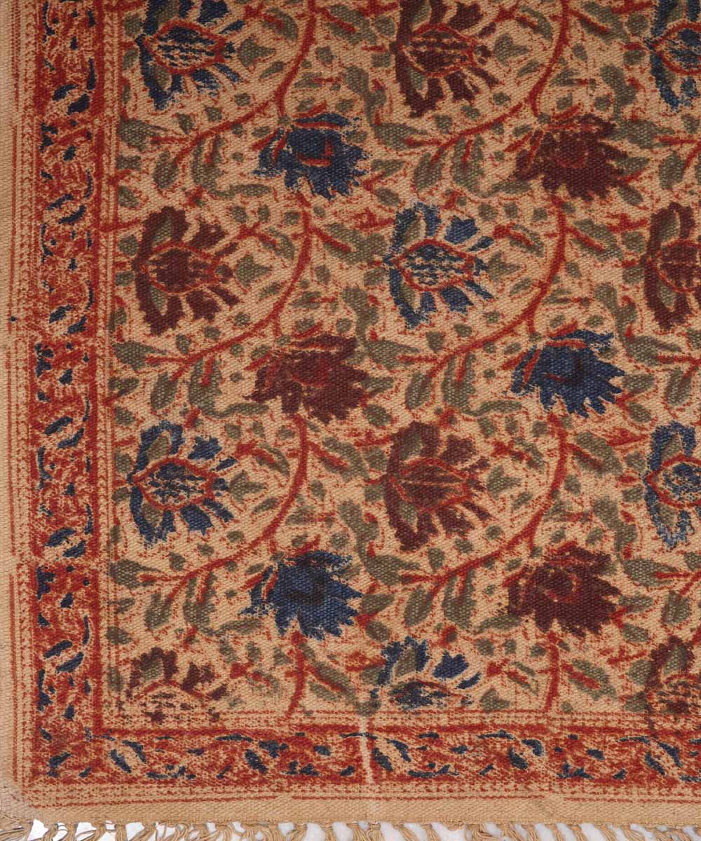 Hand loom multicolour warangal kalamkari cotton durrie