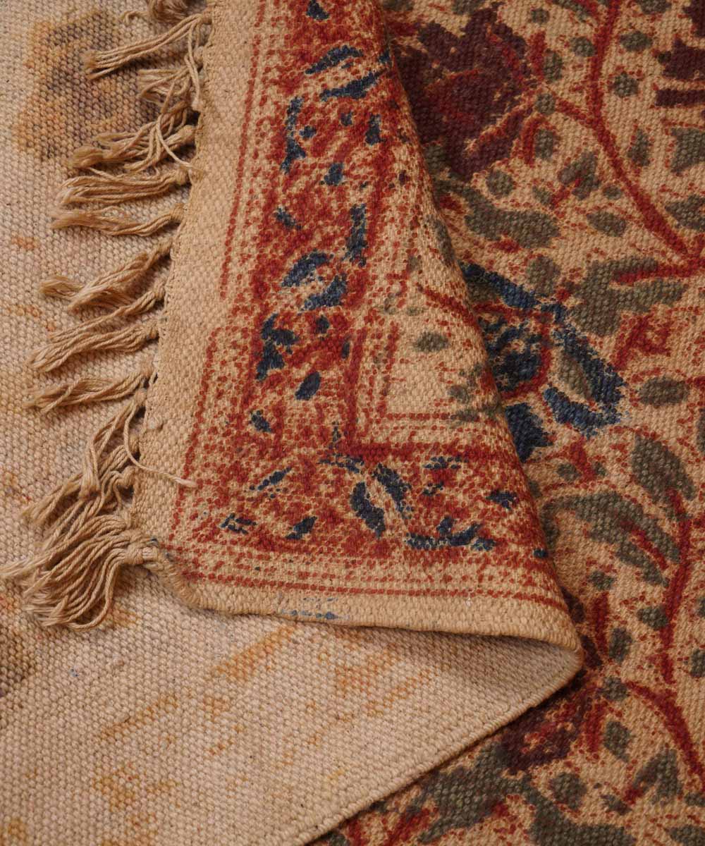 Hand loom multicolour warangal kalamkari cotton durrie
