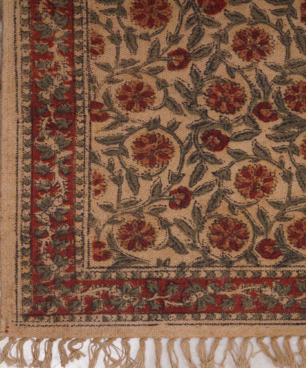 Hand loom multi color warangal kalamkari cotton durrie