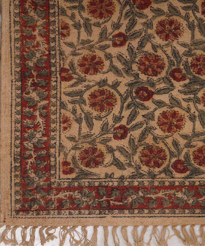 Hand loom multi color warangal kalamkari cotton durrie