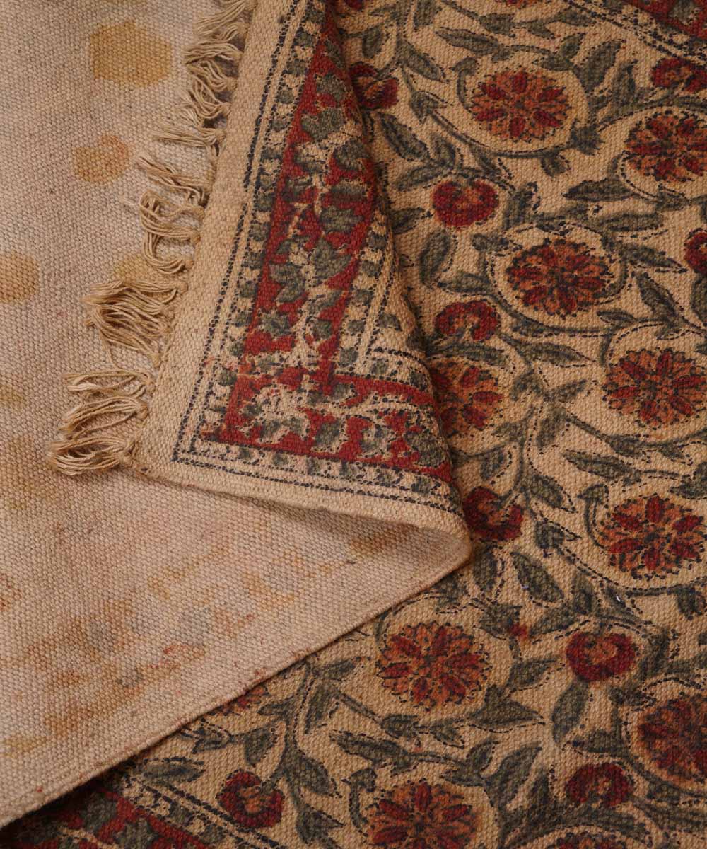 Hand loom multi color warangal kalamkari cotton durrie