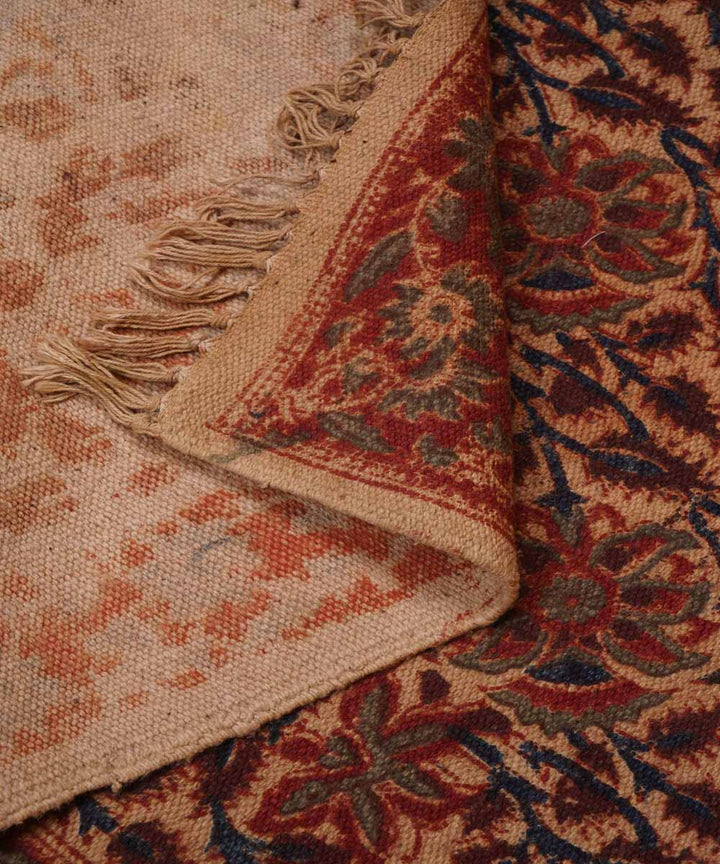 Multicolor handwoven warangal cotton kalamkari durrie
