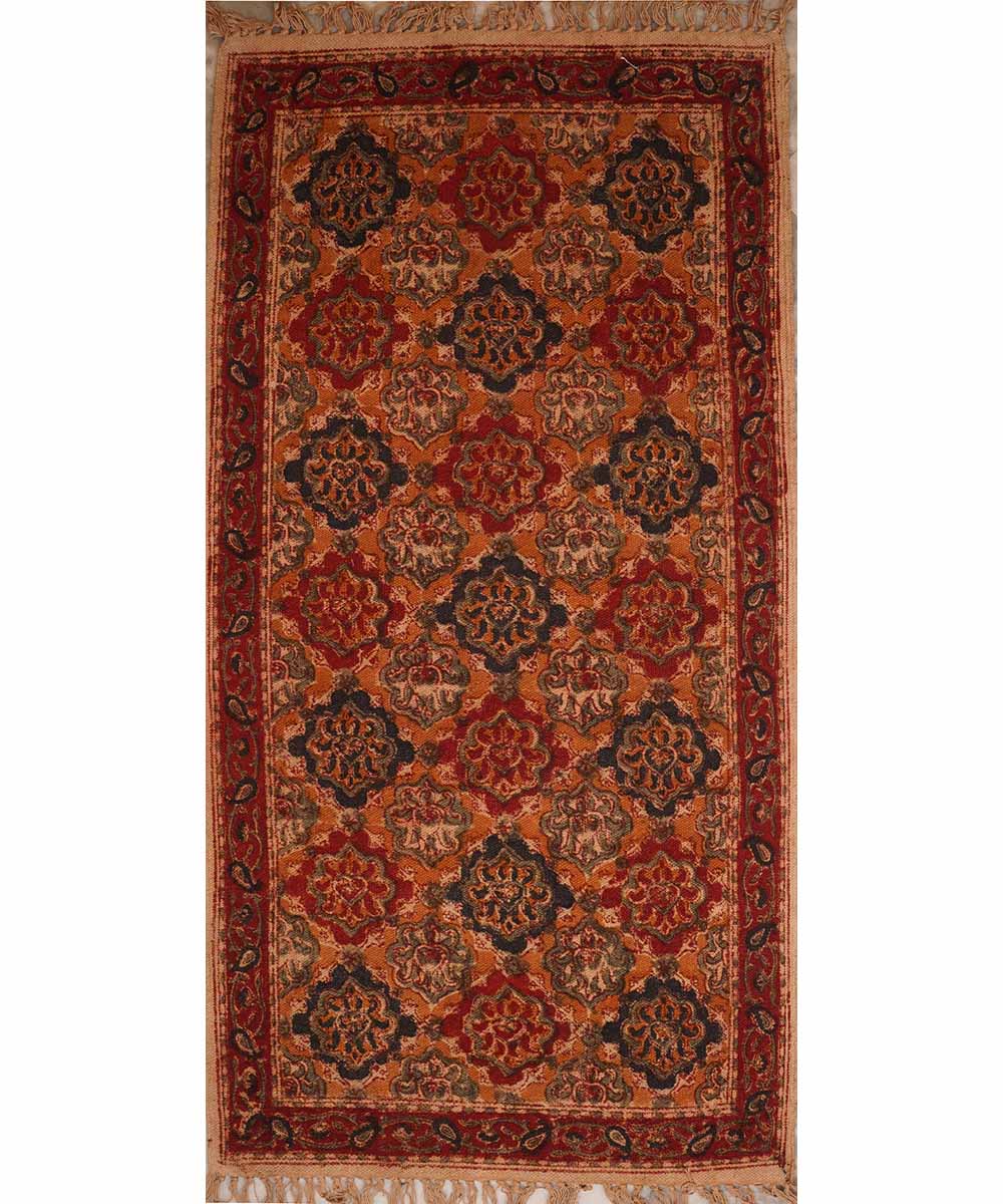 Handwoven multi color warangal cotton kalamkari durrie
