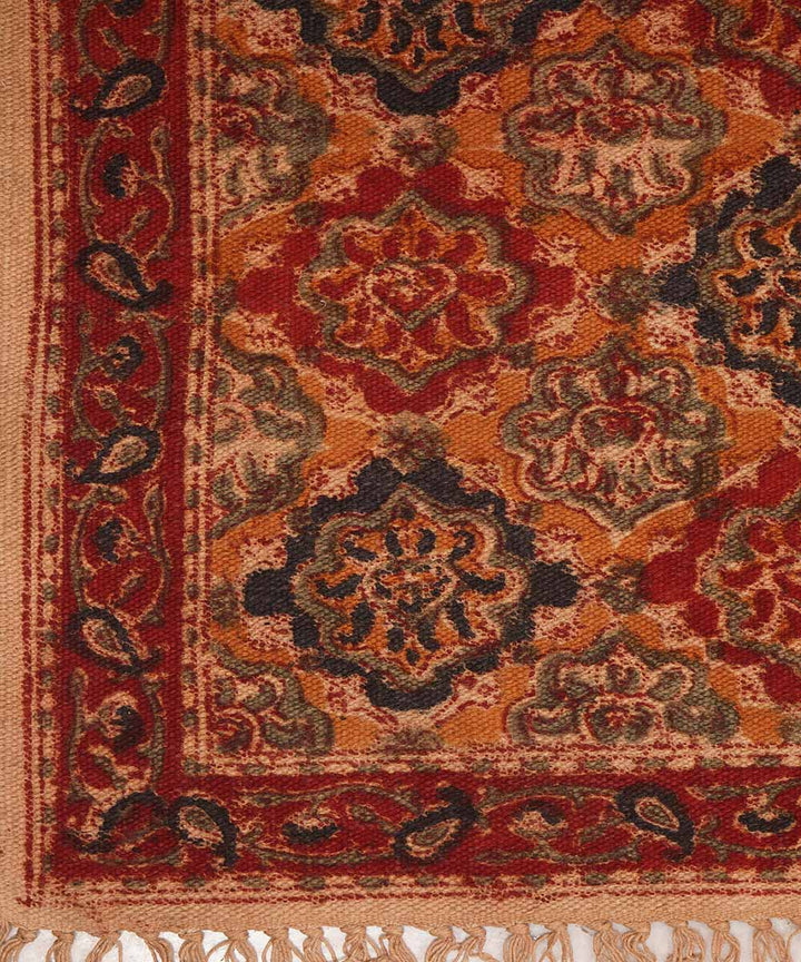 Handwoven multi color warangal cotton kalamkari durrie