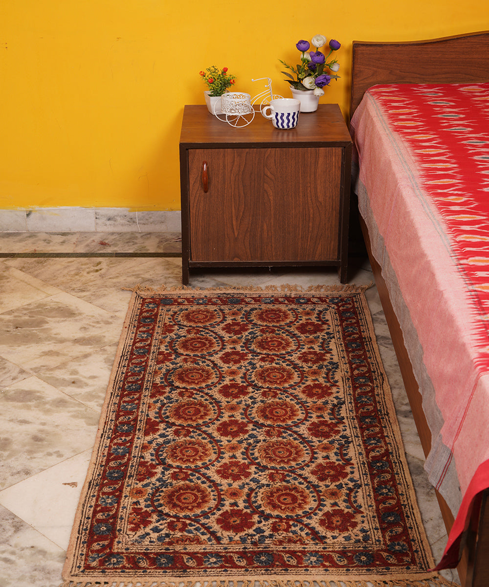 Hand woven multicolour warangal cotton kalamkari durrie
