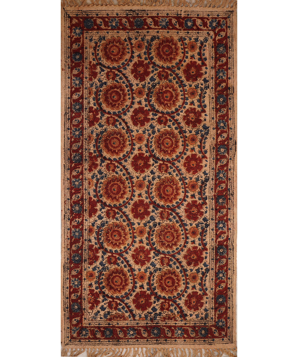Hand woven multicolour warangal cotton kalamkari durrie