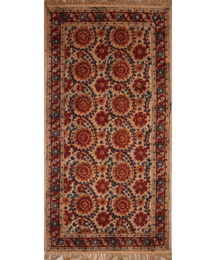 Hand woven multicolour warangal cotton kalamkari durrie