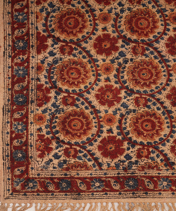 Hand woven multicolour warangal cotton kalamkari durrie