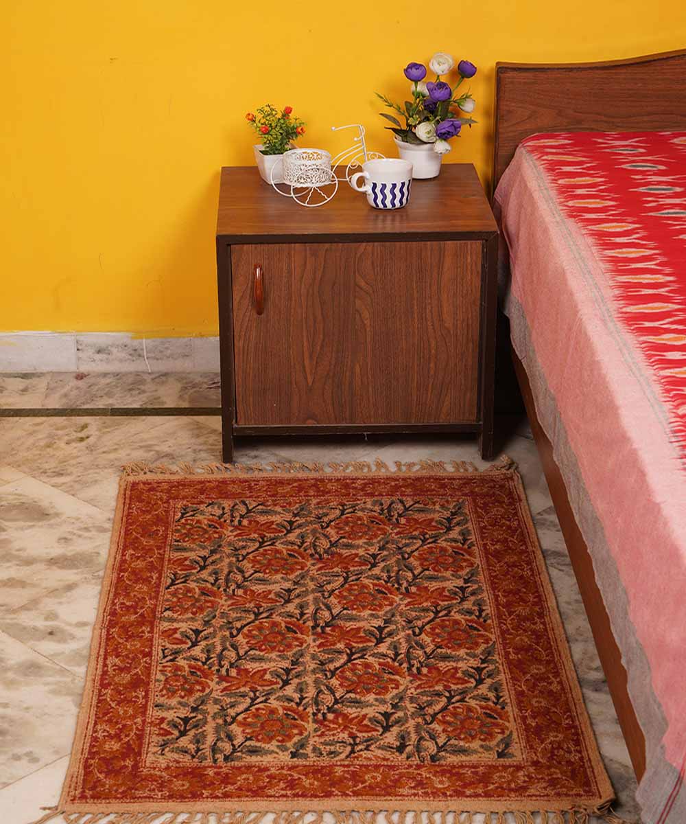 Multi color handwoven warangal kalamkari cotton dhurrie