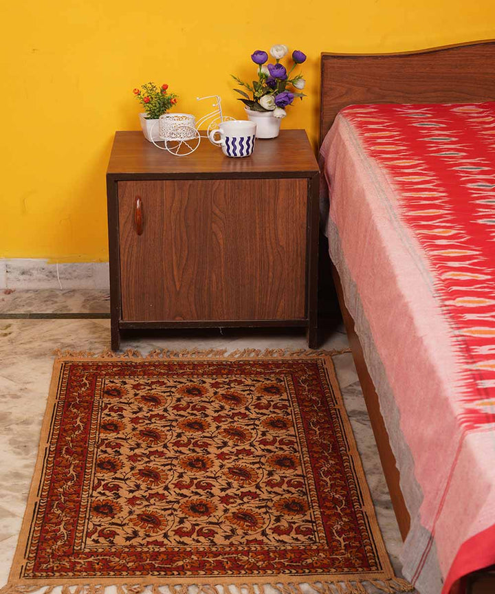 Multi colour handwoven warangal kalamkari cotton dhurrie