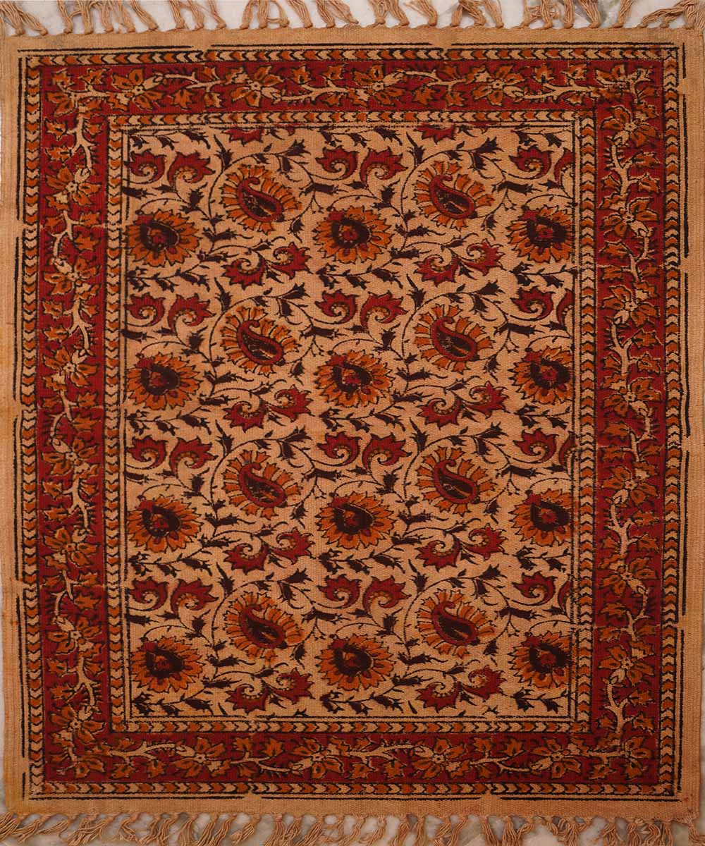 Multi colour handwoven warangal kalamkari cotton dhurrie