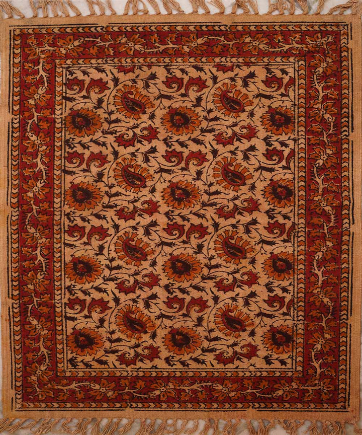 Multi colour handwoven warangal kalamkari cotton dhurrie