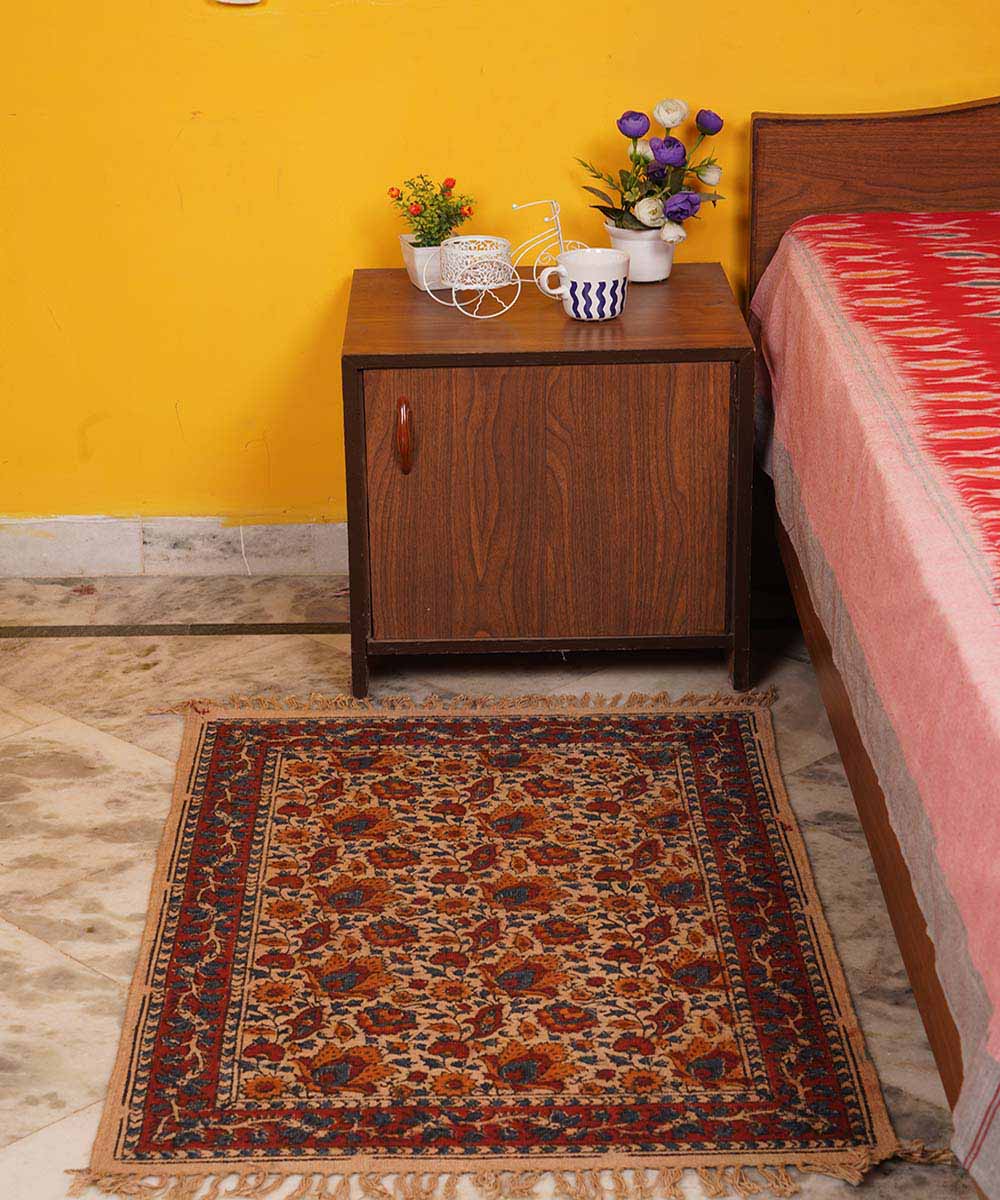 Multi colour handwoven warangal kalamkari cotton durrie