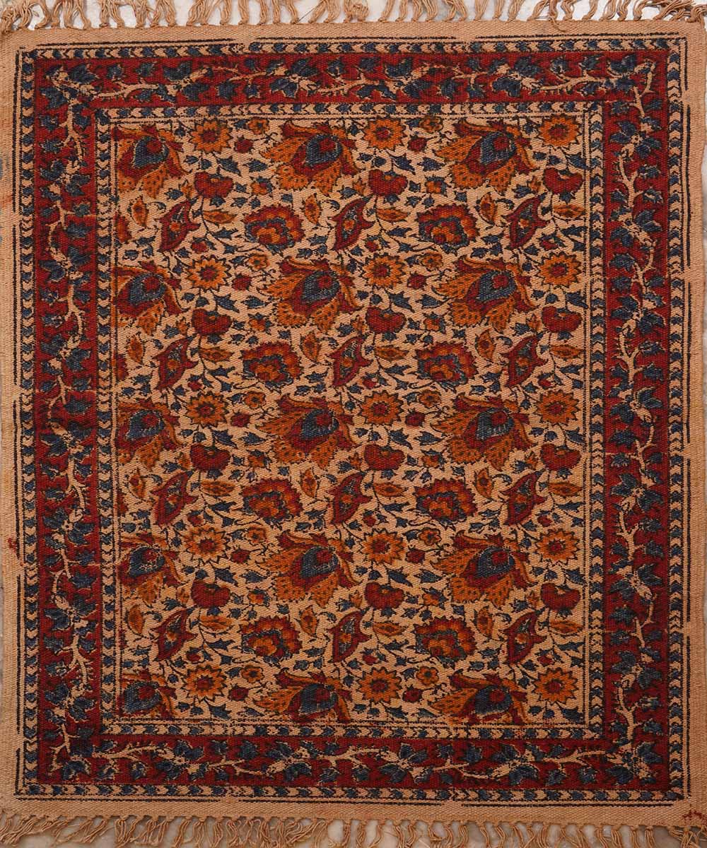 Multi colour handwoven warangal kalamkari cotton durrie