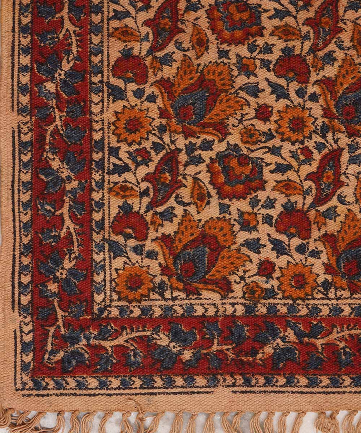 Multi colour handwoven warangal kalamkari cotton durrie