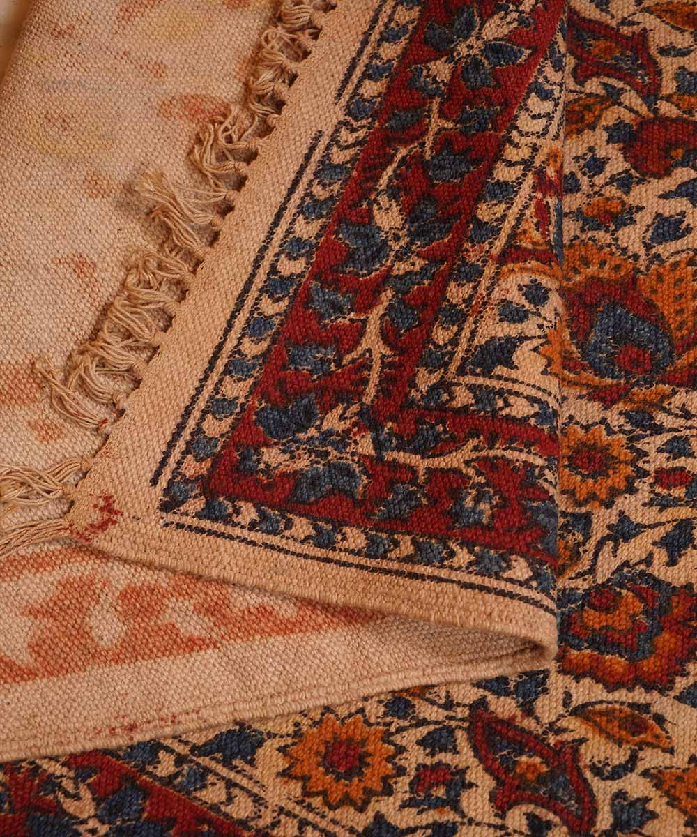 Multi colour handwoven warangal kalamkari cotton durrie
