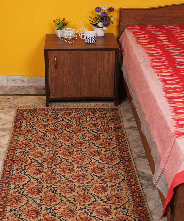 Multi colour handwoven warangal cotton kalamkari dhurrie