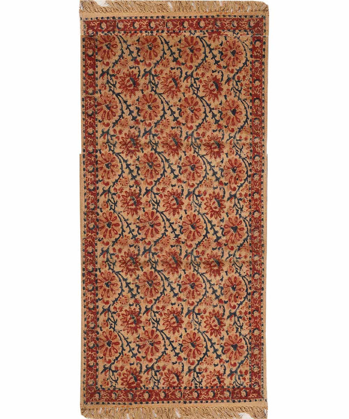 Multi colour handwoven warangal cotton kalamkari dhurrie