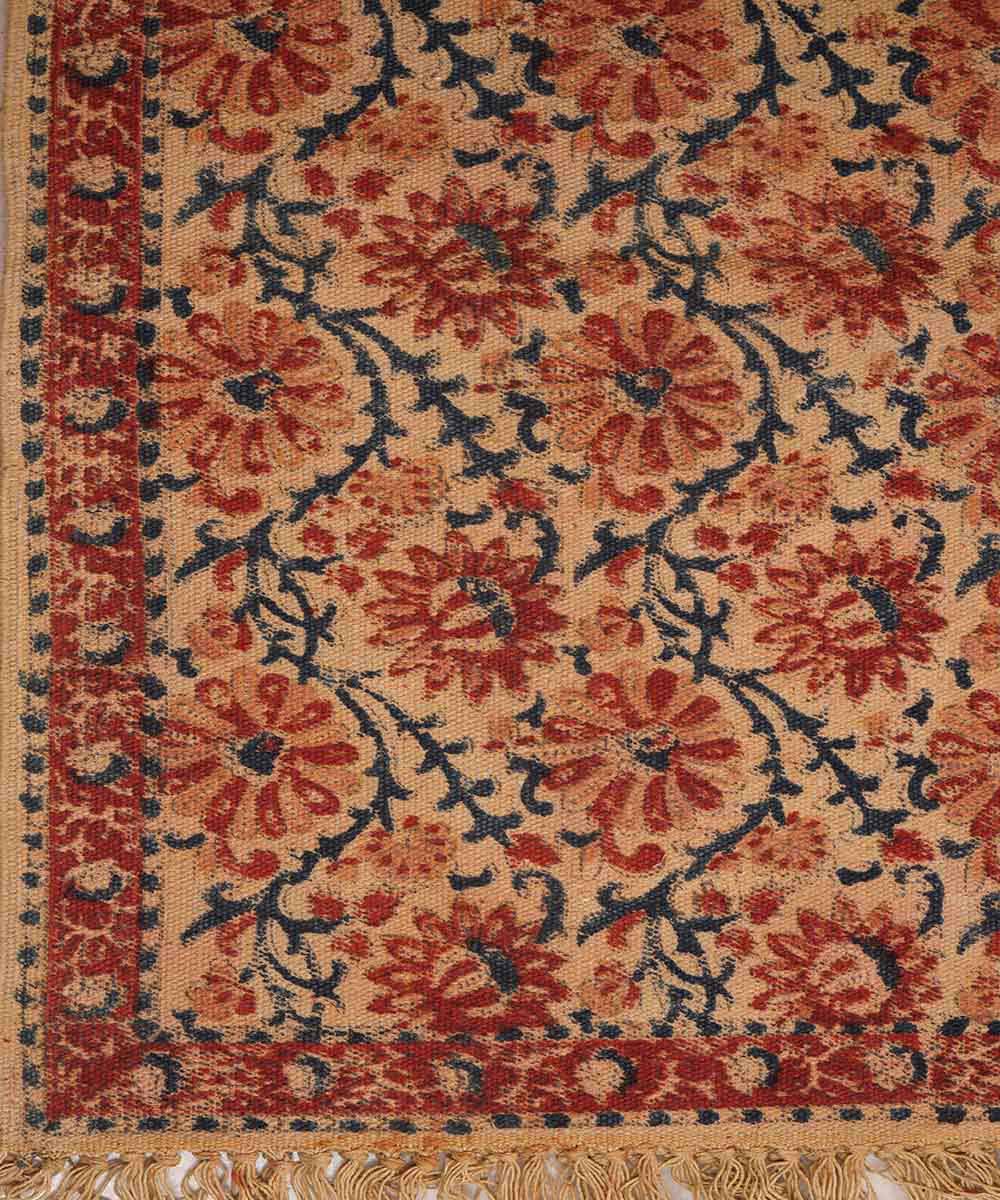 Multi colour handwoven warangal cotton kalamkari dhurrie
