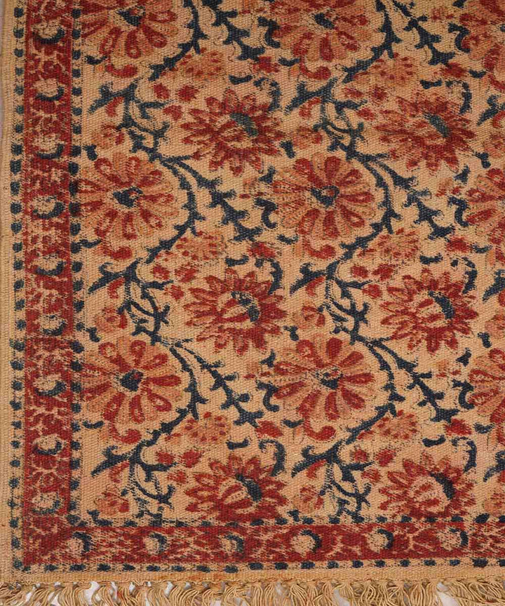 Multi colour handwoven warangal cotton kalamkari dhurrie