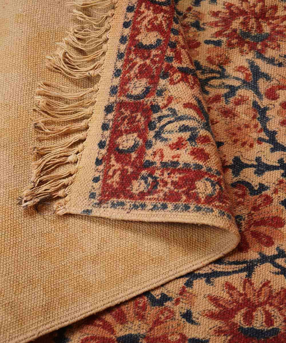 Multi colour handwoven warangal cotton kalamkari dhurrie