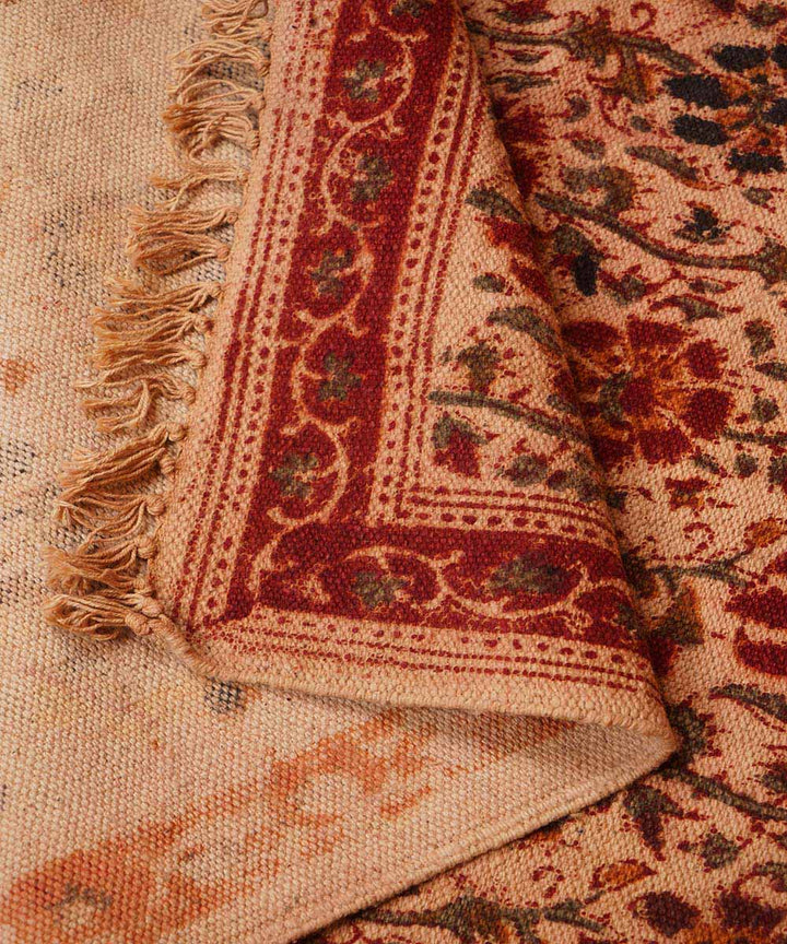Handwoven multicolour warangal cotton kalamkari dhurrie
