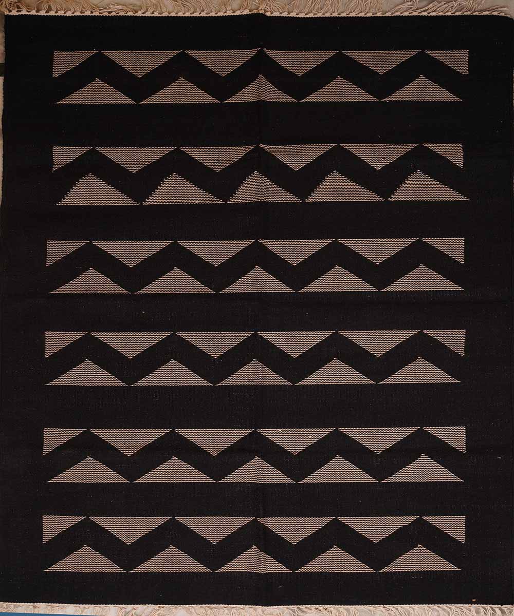 Handwoven black warangal interlock cotton durrie