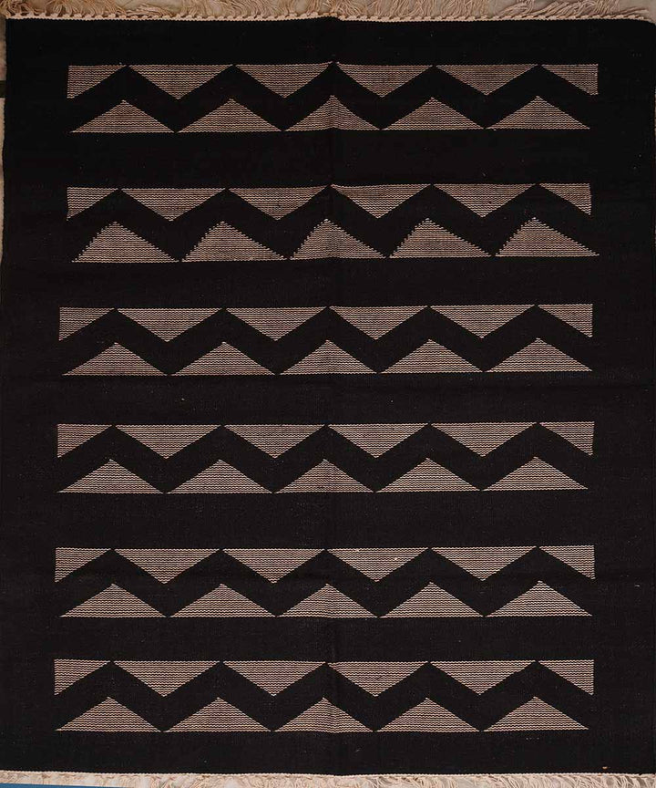 Handwoven black warangal interlock cotton durrie