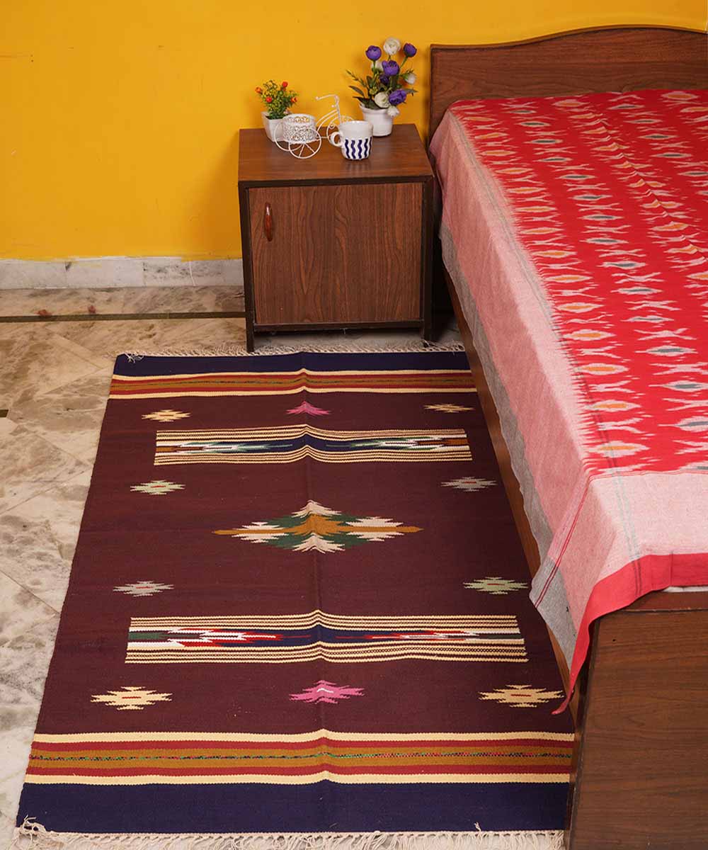 Handwoven maroon warangal interlock cotton durrie