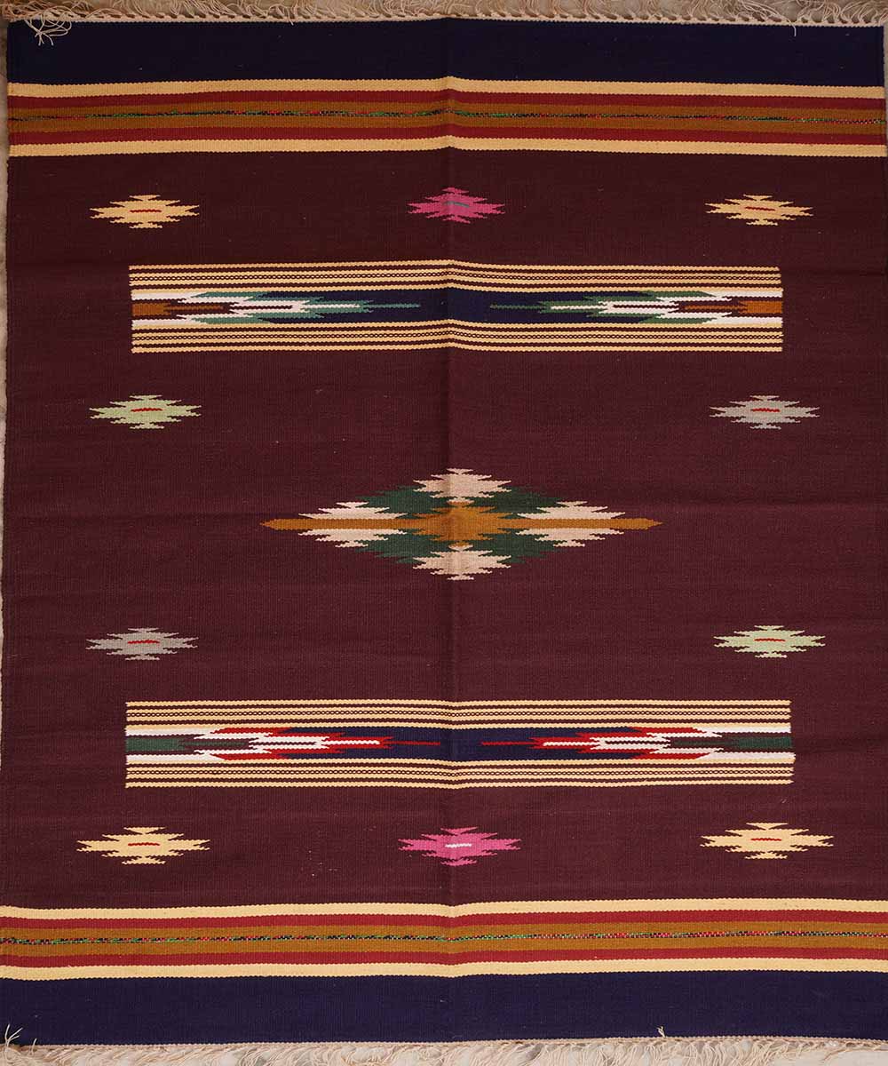 Handwoven maroon warangal interlock cotton durrie