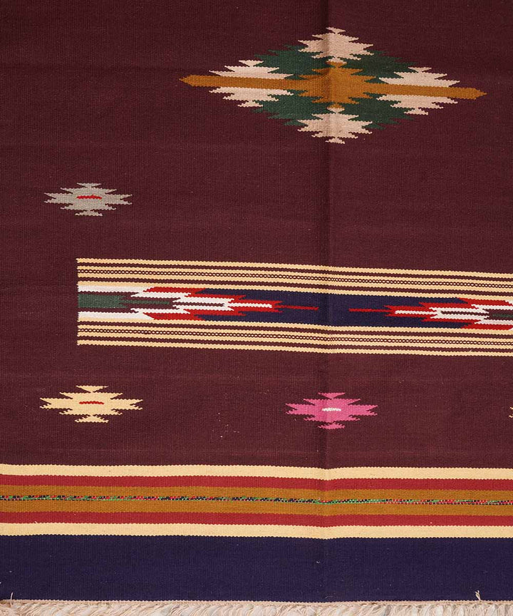 Handwoven maroon warangal interlock cotton durrie