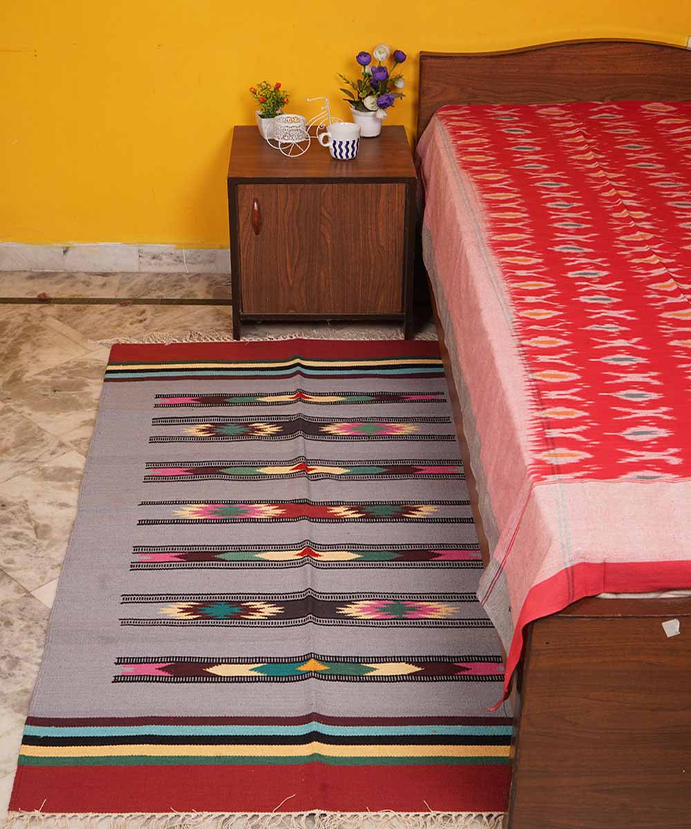 Handwoven grey warangal interlock cotton durrie