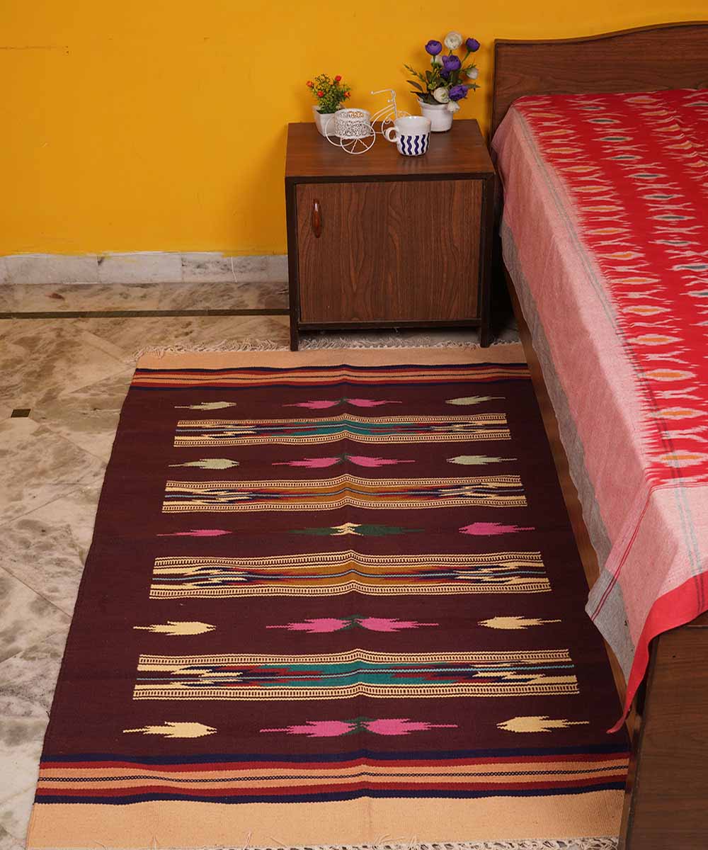 Handwoven maroon warangal interlock cotton dhurrie