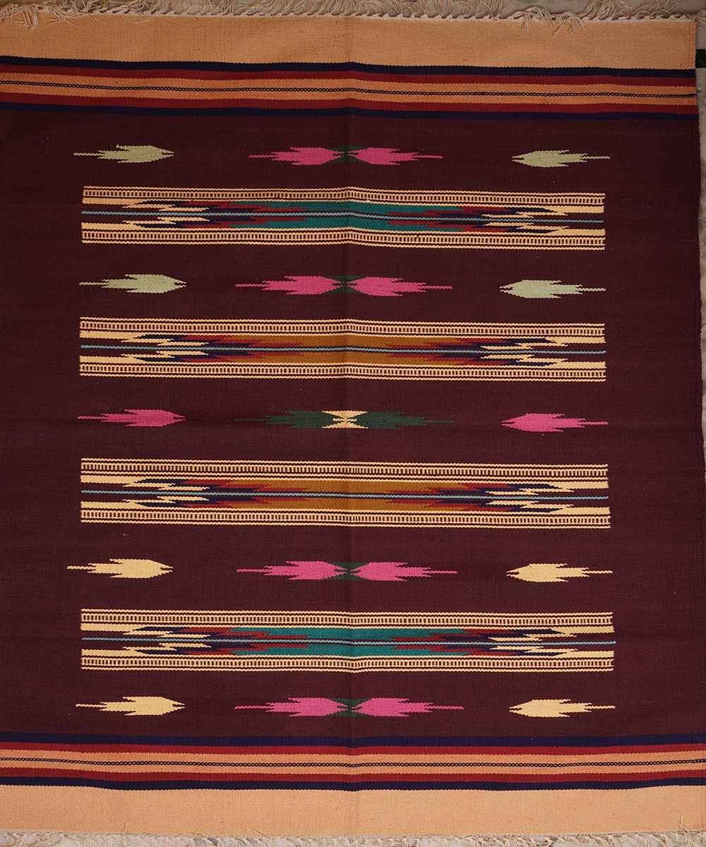 Handwoven maroon warangal interlock cotton dhurrie