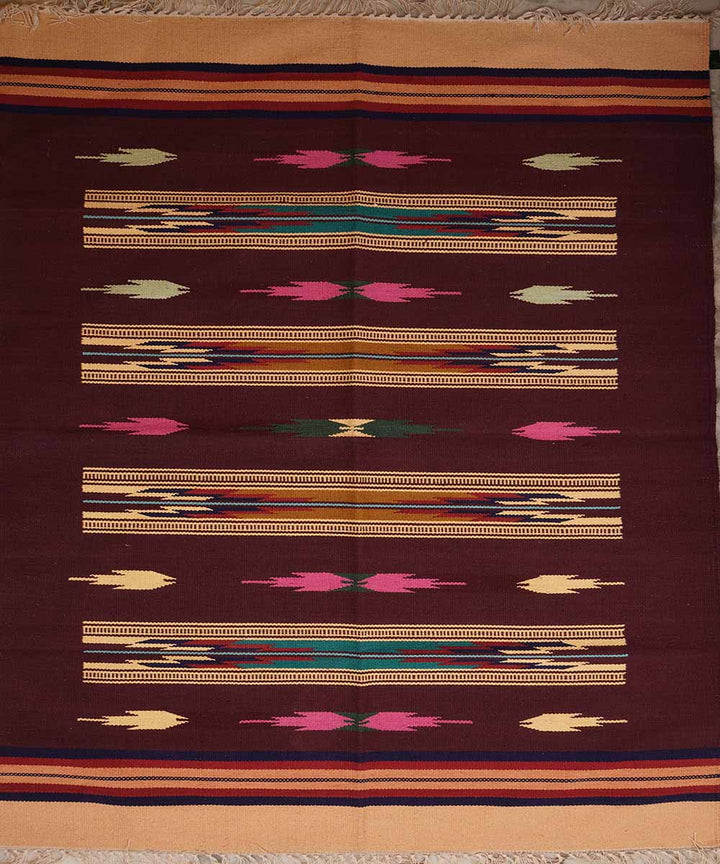 Handwoven maroon warangal interlock cotton dhurrie