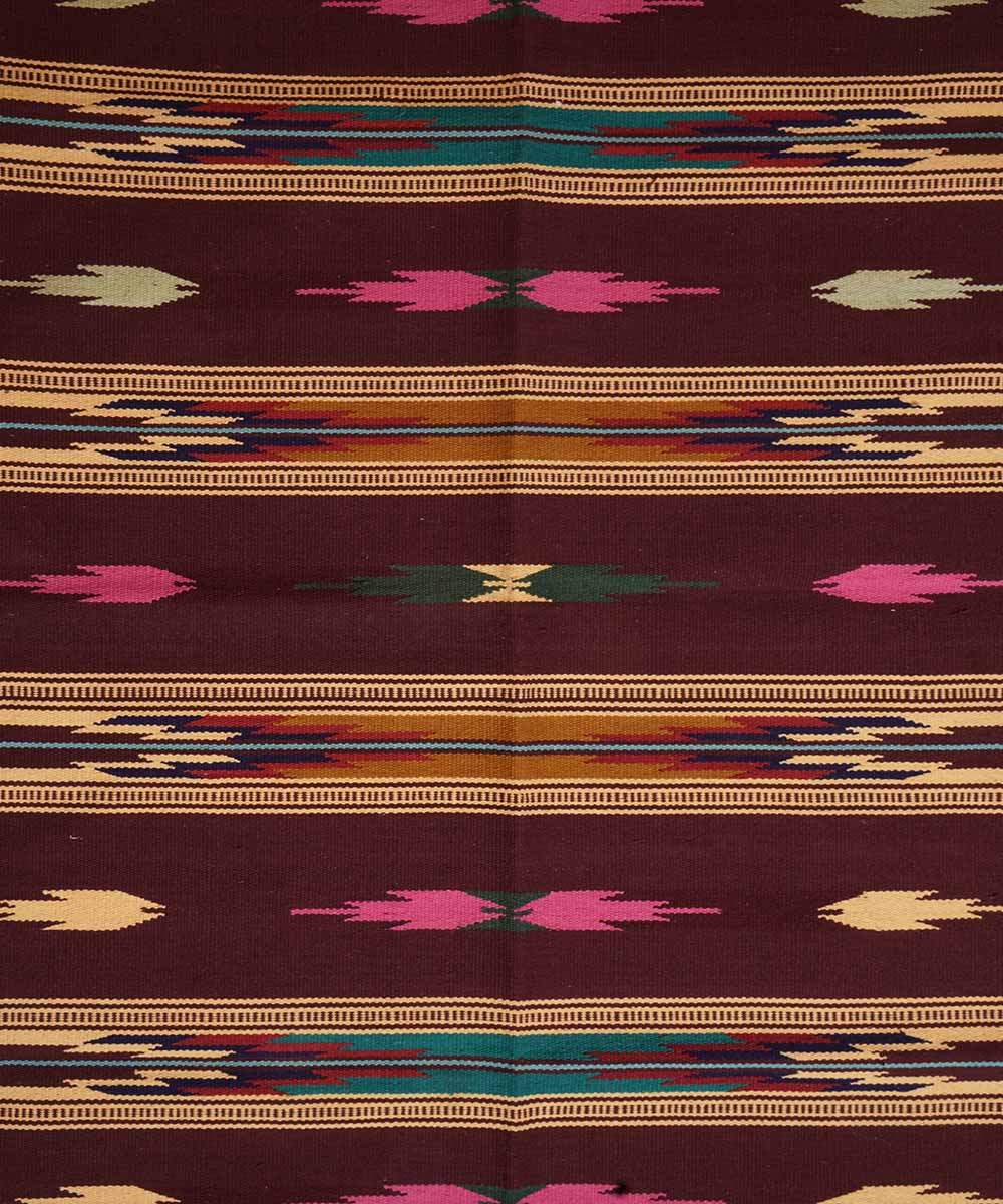 Handwoven maroon warangal interlock cotton dhurrie