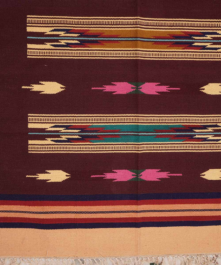 Handwoven maroon warangal interlock cotton dhurrie