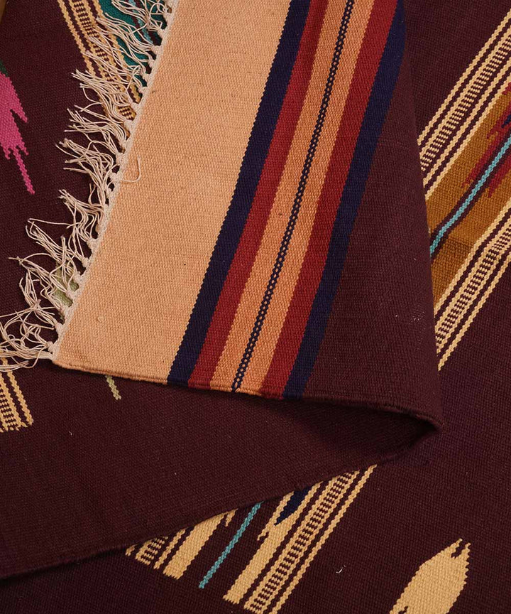 Handwoven maroon warangal interlock cotton dhurrie