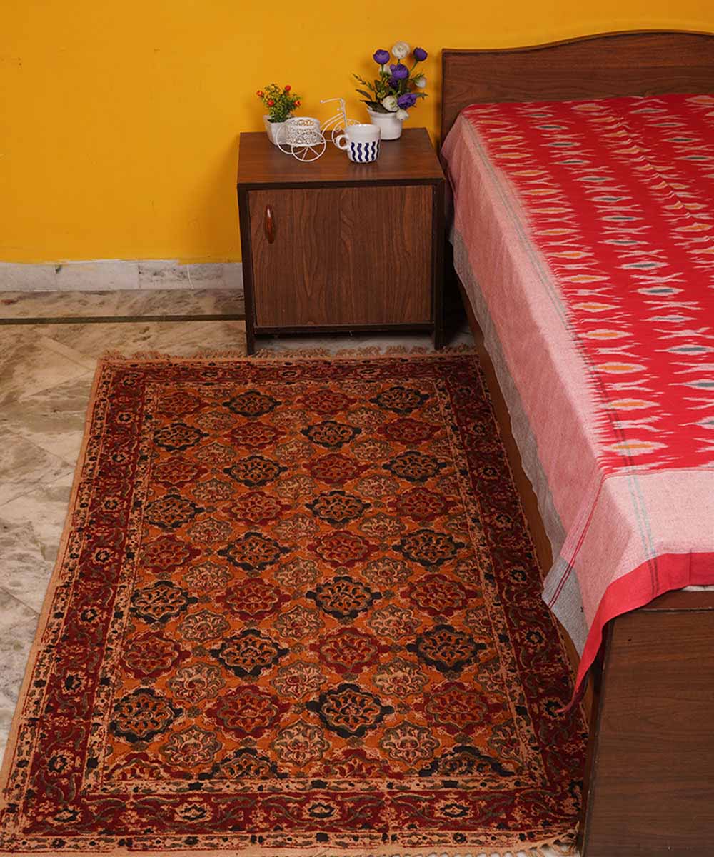Handwoven multi color kalamkari warangal cotton durrie