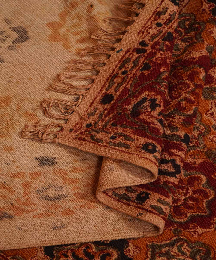 Handwoven multi color kalamkari warangal cotton durrie