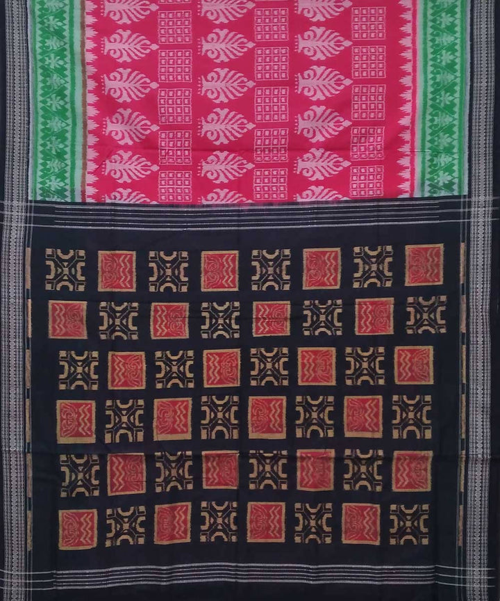 Red green black handwoven sambalpuri ikat cotton saree