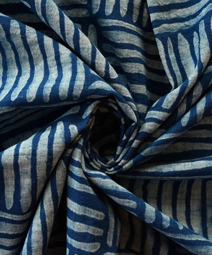 Indigo blue hand block print handspun handwoven cotton fabric