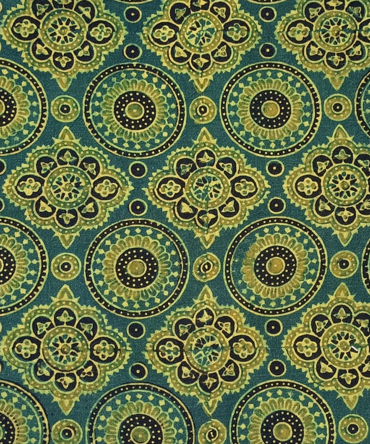 Green handspun handwoven natural dye ajrakh print cotton blouse piece