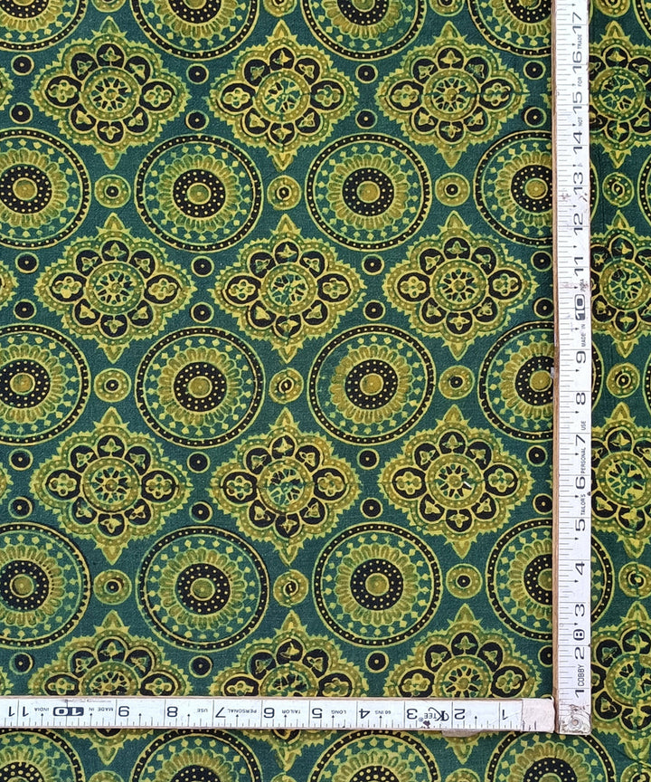 Green handspun handwoven natural dye ajrakh print cotton blouse piece