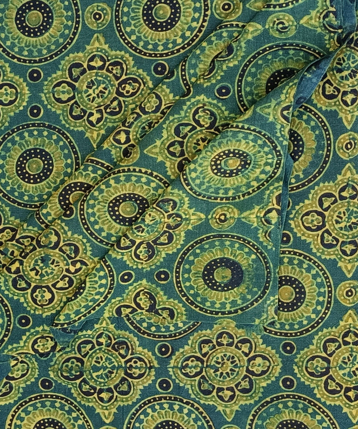 Green handspun handwoven natural dye ajrakh print cotton blouse piece