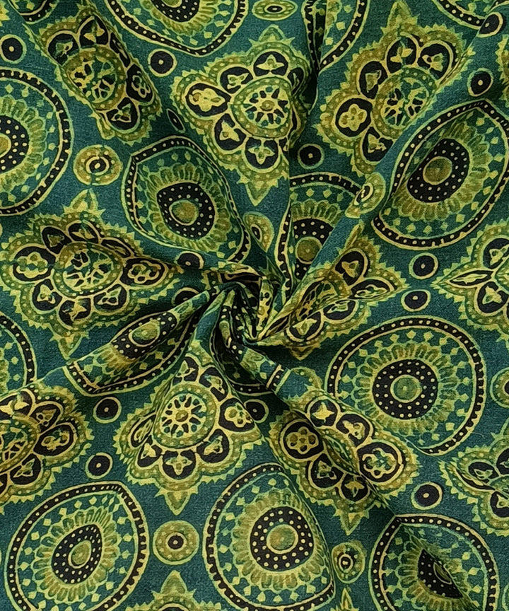 Green handspun handwoven natural dye ajrakh print cotton blouse piece