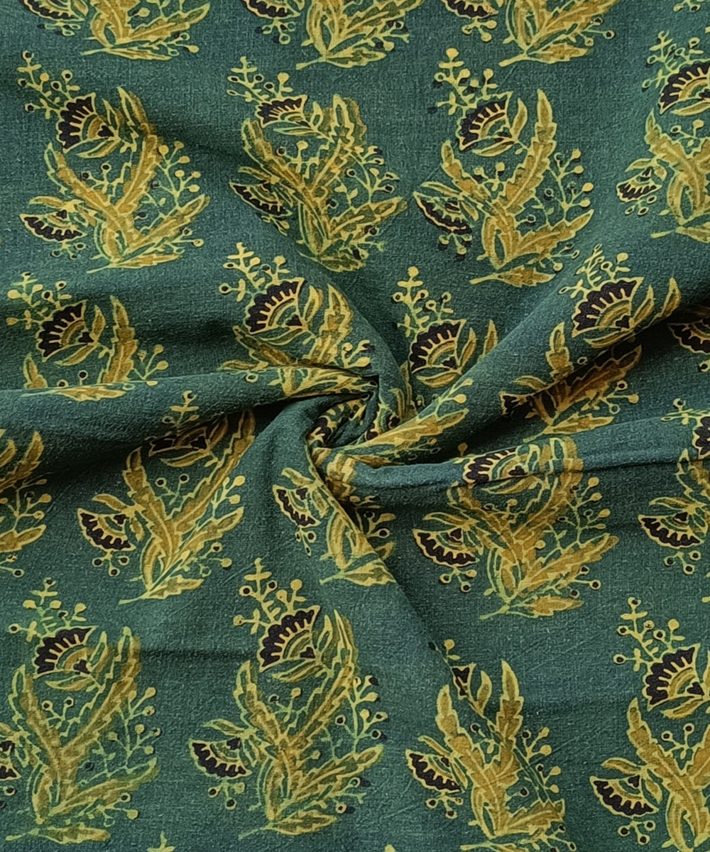 Green handspun handloom natural dye ajrakh print cotton blouse piece